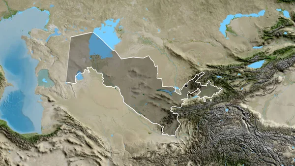 衛星地図上の暗いオーバーレイで強調ウズベキスタン国境地域のクローズアップ 資本ポイント 全国の概要 — ストック写真