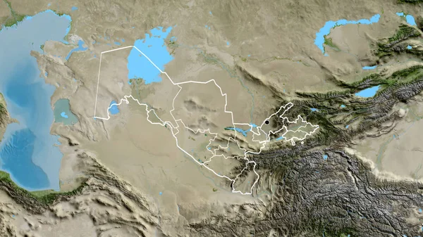 ウズベキスタン国境地域の閉鎖と衛星地図上のその地域の境界線 資本ポイント 全国の概要 — ストック写真