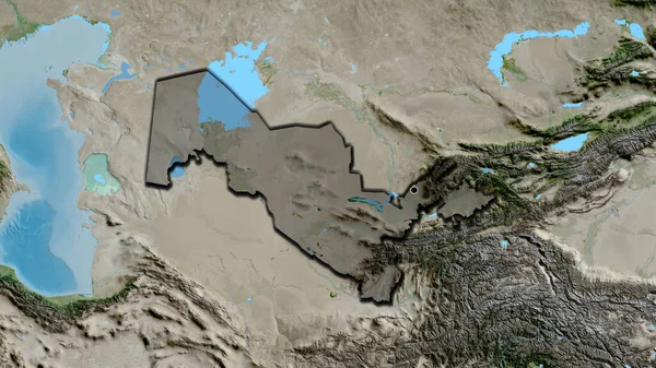 Zbliżenie Strefy Przygranicznej Uzbekistanu Ciemną Nakładką Zdjęciu Satelitarnym Główny Punkt — Zdjęcie stockowe