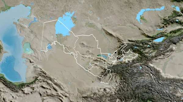 Närbild Uzbekistans Gränsområde Och Dess Regionala Gränser Satellitkarta Huvudpunkt Skissera — Stockfoto