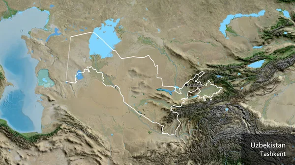 Zbliżenie Strefy Przygranicznej Uzbekistanu Zdjęciu Satelitarnym Yahoo Główny Punkt Zarys — Zdjęcie stockowe