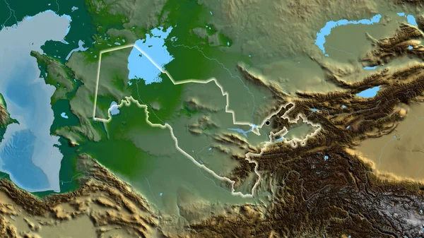 物理的な地図上のウズベキスタン国境地域の閉鎖 資本ポイント 全国に光る — ストック写真