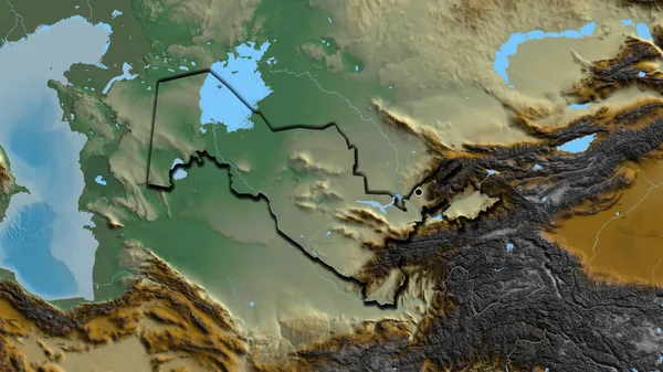 救援地図上のウズベキスタン国境地帯の閉鎖 資本ポイント 国の形の縁が隠されている — ストック写真