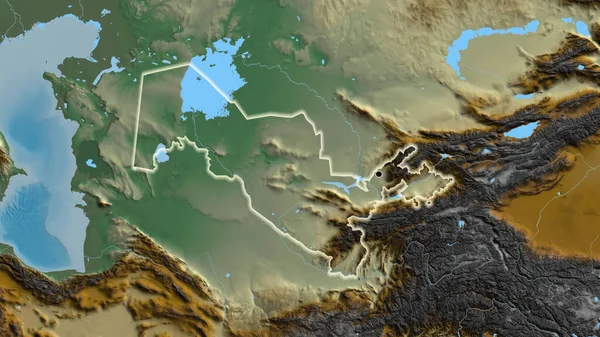 Primo Piano Della Zona Confine Con Uzbekistan Una Mappa Rilievo — Foto Stock