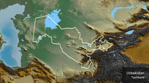 Zbliżenie Strefy Przygranicznej Uzbekistanu Mapie Pomocy Humanitarnej Główny Punkt Świeć — Zdjęcie stockowe