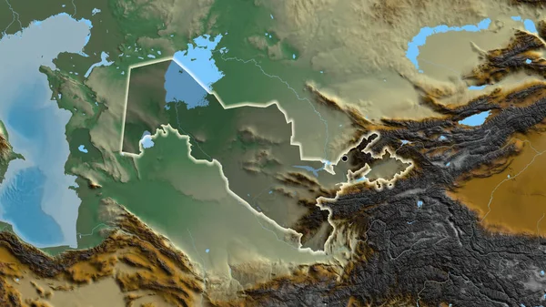 Zbliżenie Strefy Przygranicznej Uzbekistanu Ciemnym Pokryciem Mapie Pomocy Główny Punkt — Zdjęcie stockowe