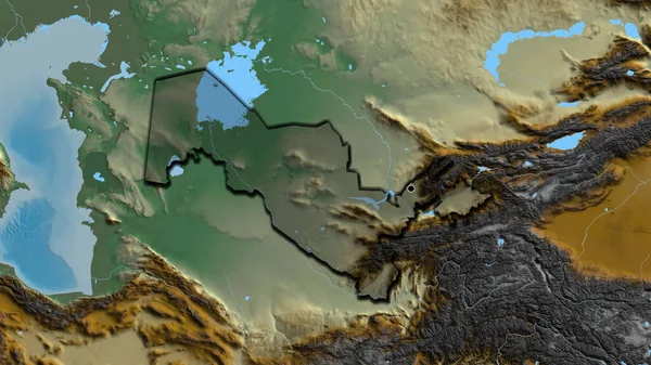 Detailní Záběr Pohraniční Oblasti Uzbekistánu Zvýrazňující Tmavou Vrstvu Reliéfní Mapě — Stock fotografie