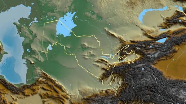 Close Zona Fronteiriça Uzbequistão Num Mapa Socorro Ponto Capital Esboço — Fotografia de Stock