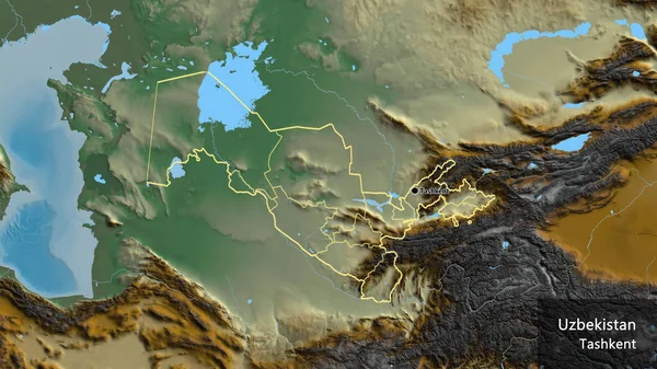 Primer Plano Zona Fronteriza Uzbekistán Sus Fronteras Regionales Mapa Ayuda — Foto de Stock