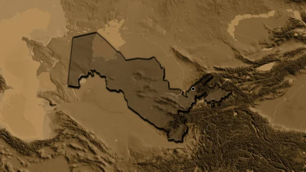 Крупный План Пограничной Зоны Узбекистана Выделяющийся Тёмным Наложением Карту Высоты — стоковое фото