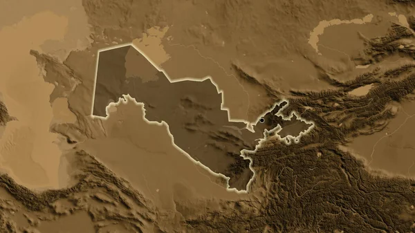Крупный План Пограничной Зоны Узбекистана Выделяющийся Тёмным Наложением Карту Высоты — стоковое фото