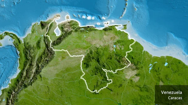 Detailní Záběr Pohraniční Oblasti Venezuely Satelitní Mapě Fakt Záře Kolem — Stock fotografie