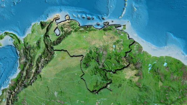 衛星地図上のベネズエラ国境地域の閉鎖 資本ポイント 国の形の縁が隠されている — ストック写真