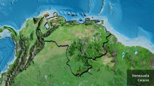 Nahaufnahme Des Venezolanischen Grenzgebiets Auf Einer Satellitenkarte Kapitalpunkt Abgeschrägte Ränder — Stockfoto