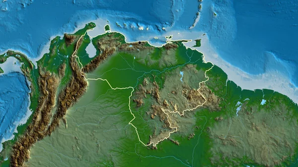 物理的な地図上のベネズエラ国境地域の閉鎖 資本ポイント 全国の概要 — ストック写真