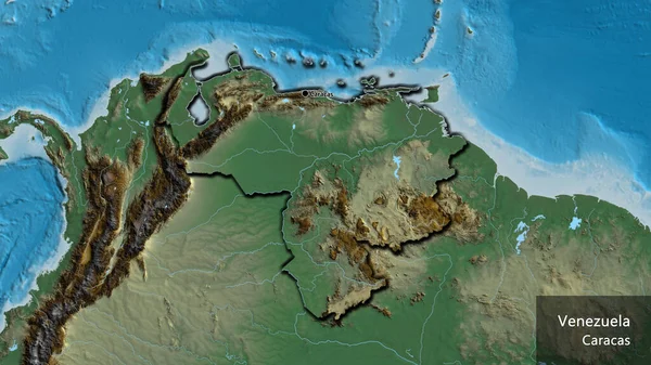 Nahaufnahme Des Grenzgebiets Venezuela Auf Einer Reliefkarte Kapitalpunkt Abgeschrägte Ränder — Stockfoto