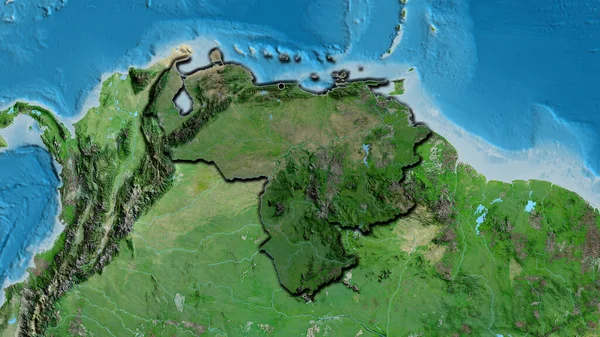 衛星地図上の暗いオーバーレイで強調されているベネズエラの国境地域のクローズアップ 資本ポイント 国の形の縁が隠されている — ストック写真