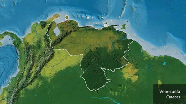 Detailní Záběr Pohraniční Oblasti Venezuely Zvýrazňující Tmavou Vrstvu Topografické Mapě — Stock fotografie