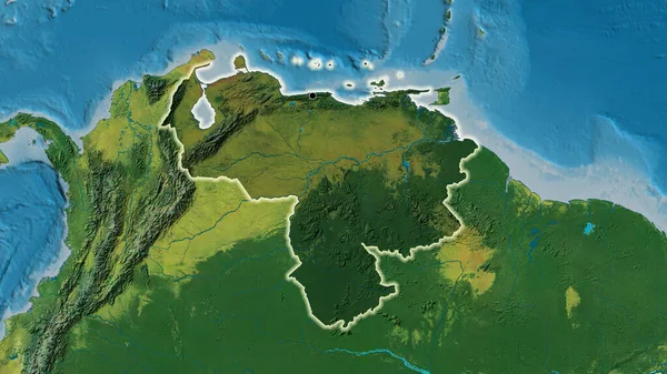 地形図上の暗いオーバーレイで強調ベネズエラ国境地域のクローズアップ 資本ポイント 全国に光る — ストック写真