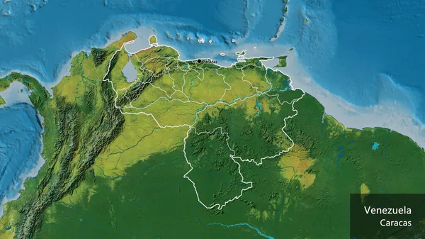 Detailní Záběr Pohraniční Oblasti Venezuely Jejích Regionálních Hranic Topografické Mapě — Stock fotografie