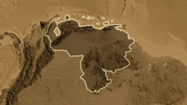 Venezuela Sınır Bölgesinin Yakınından Sepia Yükseklik Haritasında Koyu Bir Örtüyle — Stok fotoğraf