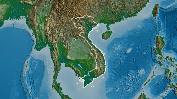 物理的な地図上のベトナム国境地域のクローズアップ 資本ポイント 全国に光る — ストック写真