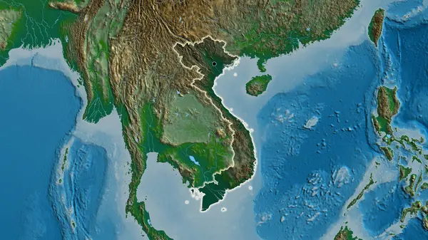 Detailní Záběr Pohraniční Oblasti Vietnamu Zvýrazňující Tmavou Vrstvu Fyzické Mapě — Stock fotografie