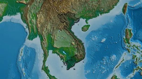 Close Vietnam Border Area Highlighting Dark Overlay Physical Map Capital — Stock Photo, Image
