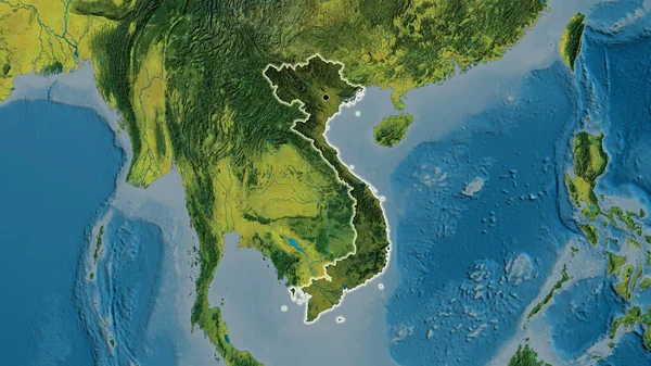 Close Vietnam Border Area Highlighting Dark Overlay Topographic Map Capital — Stock Photo, Image
