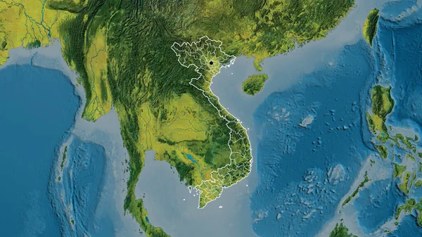 地形図上のベトナム国境地域とその地域の境界線のクローズアップ 資本ポイント 全国の概要 — ストック写真