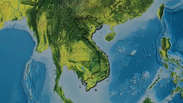 地形図上のベトナム国境地域のクローズアップ 資本ポイント 国の形の縁が隠されている — ストック写真