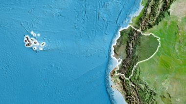 Ekvador sınır bölgesinin, uydu haritasında koyu bir örtüyle ışıklandırılması. Ana nokta. Ülke çapında parıltı. 