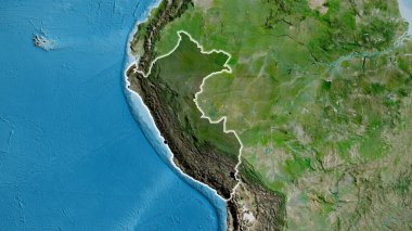 Peru sınır bölgesinin yakın planında uydu haritasında koyu bir kaplama var. Ana nokta. Ülke çapında parıltı. 