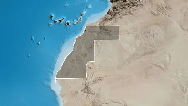 Крупный План Приграничной Зоны Западной Сахары Подчеркнутый Тёмным Наложением Спутниковую — стоковое фото