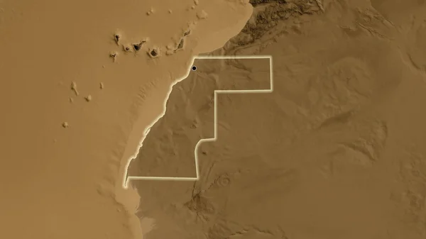 Närbild Gränsområdet Mellan Västsahara Karta Över Höjd Över Havet Huvudpunkt — Stockfoto