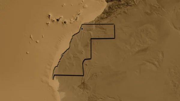 Primer Plano Zona Fronteriza Del Sáhara Occidental Mapa Elevación Sepia — Foto de Stock