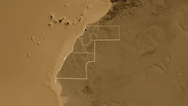 Close Área Fronteira Saara Ocidental Suas Fronteiras Regionais Mapa Elevação — Fotografia de Stock
