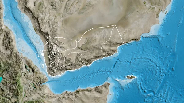 イエメン国境地域の閉鎖と衛星地図上のその地域の境界線 資本ポイント 全国の概要 — ストック写真