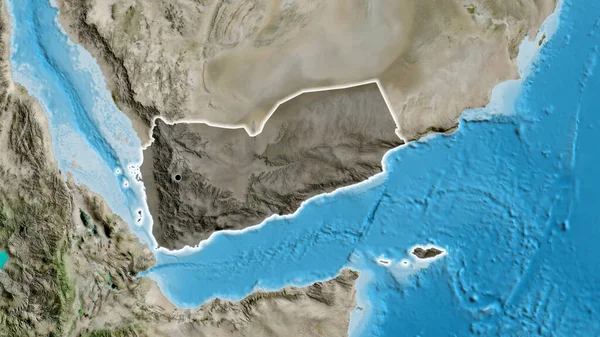 衛星地図上の暗いオーバーレイで強調イエメン国境地域のクローズアップ 資本ポイント 全国に光る — ストック写真