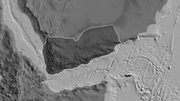 Close Yemen Border Area Highlighting Dark Overlay Bilevel Map Capital — Stock Photo, Image