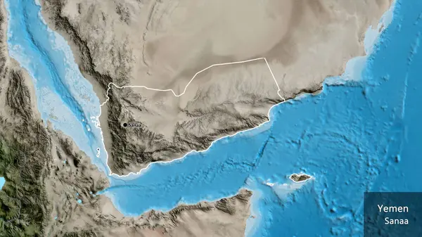 Close Yemen Border Area Satellite Map Capital Point Outline Country — Stock Photo, Image