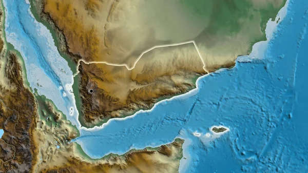 Close Yemen Border Area Relief Map Capital Point Glow Country — Stock Photo, Image
