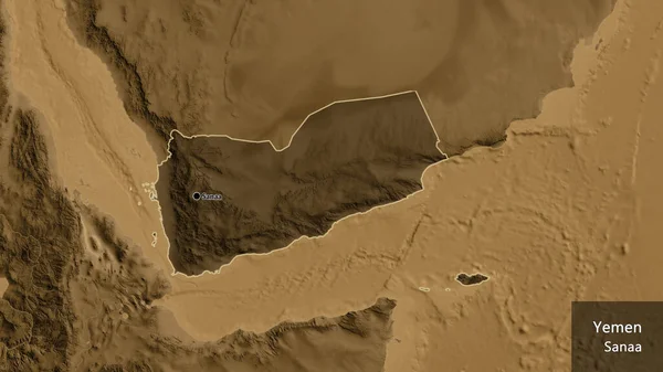 Yemen Sınır Bölgesinin Yakınından Sepia Yükseklik Haritasında Koyu Bir Örtüyle — Stok fotoğraf