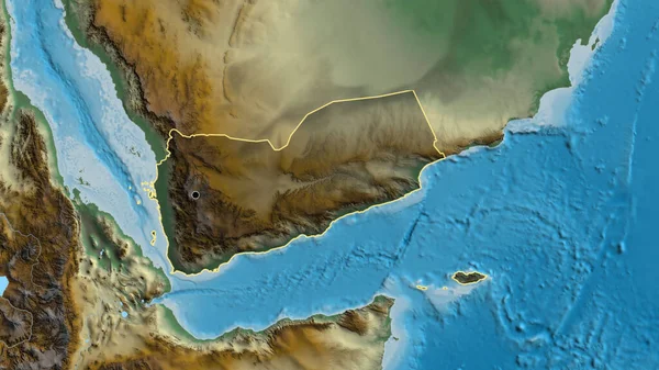 Close Yemen Border Area Highlighting Dark Overlay Relief Map Capital — Stock Photo, Image