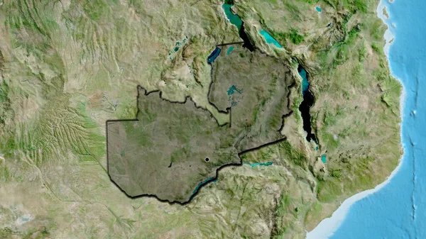 Närbild Zambias Gränsområde Med Mörk Överlagring Satellitkarta Huvudpunkt Skalade Kanter — Stockfoto