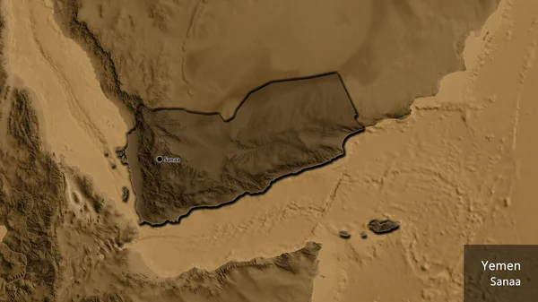 Close Área Fronteira Iêmen Destacando Com Uma Sobreposição Escura Mapa — Fotografia de Stock