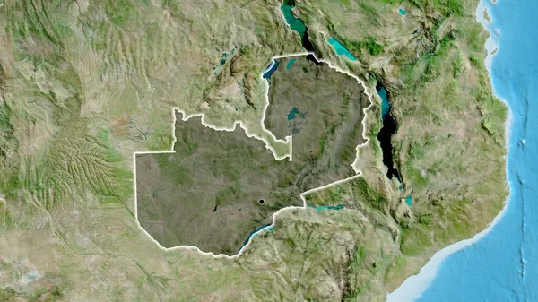 Крупный План Приграничной Зоны Замбии Выделяющийся Тёмным Наложением Спутниковую Карту — стоковое фото