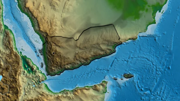 Yemen Sınır Bölgesinin Yakın Çekimleri Fiziksel Bir Haritada Koyu Bir — Stok fotoğraf