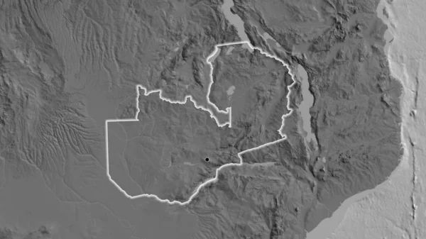 Close Zambia Border Area Bilevel Map Capital Point Glow Country — Stock Photo, Image