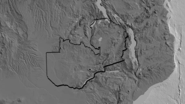 Zbliżenie Strefy Przygranicznej Zambii Mapie Dwupoziomowej Główny Punkt Ścinane Krawędzie — Zdjęcie stockowe